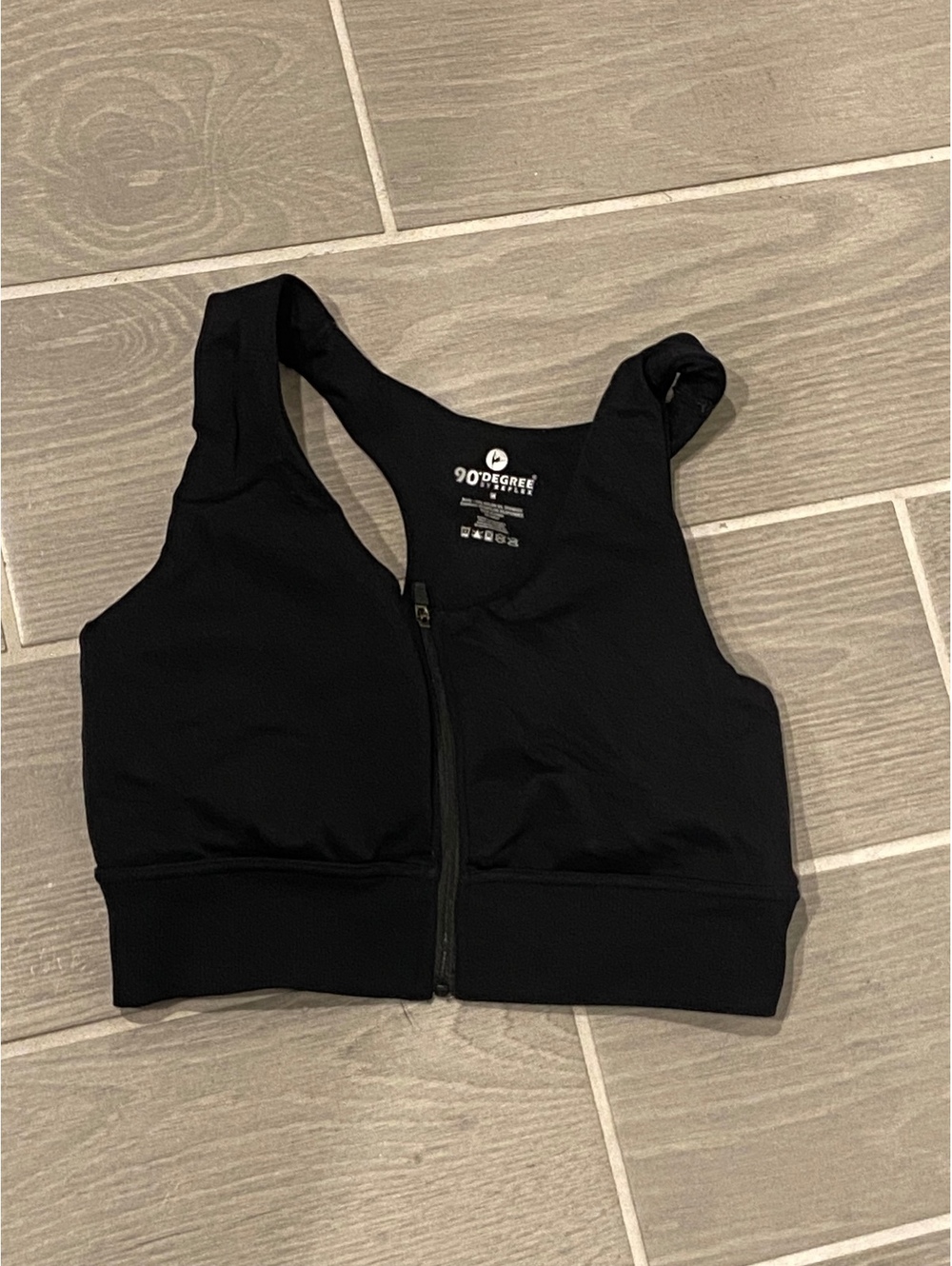 90 Degree by Reflex Black Front Zip Sports Bra Racerback Medium Support